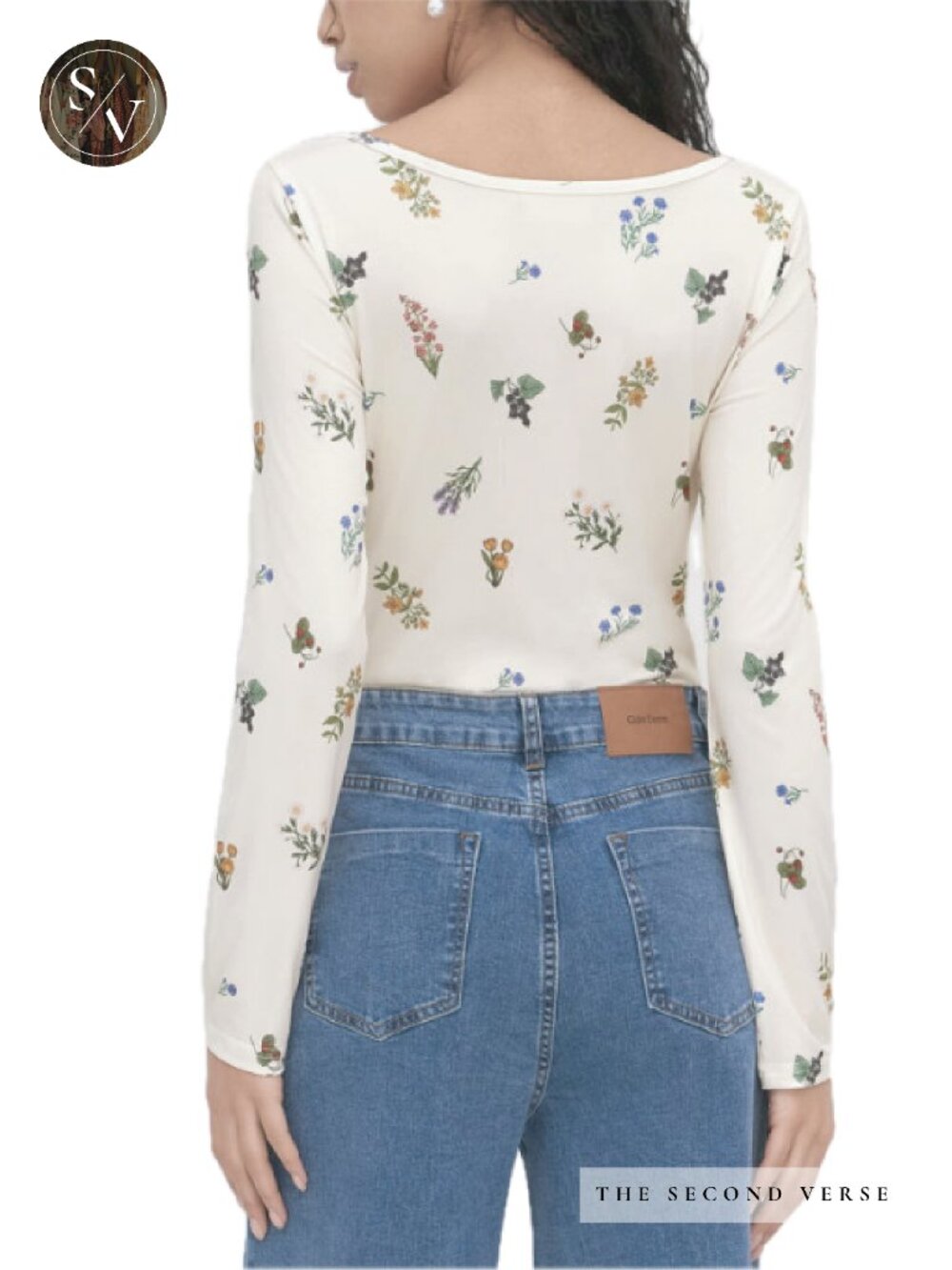 NWT Cider Long Sleeve Ruched Cottagecore Ditsy Floral Ivory Corset Bodysuit - Picture 2 of 11